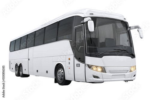 White Passenger Bus on Transparent Background, PNG