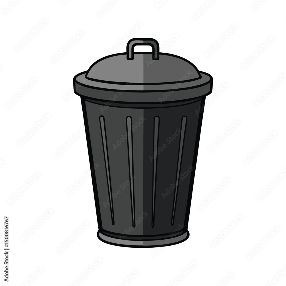 Dustbin silhouette black vector illustration. Trash can shape design element, waste container icon, recycling symbol Dustbin silhouette black vector illustration. Trash can shape design element, waste container icon, recycling symbol