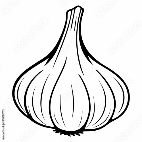Black and White Garlic Bulb Illustration – Simple Outline Drawing with Textured Cloves