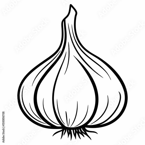 Black and White Garlic Bulb Illustration – Simple Outline Drawing with Textured Cloves