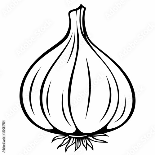 Black and White Garlic Bulb Illustration – Simple Outline Drawing with Textured Cloves