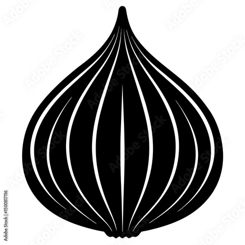 Black and White Garlic Bulb Illustration – Simple Outline Drawing with Textured Cloves