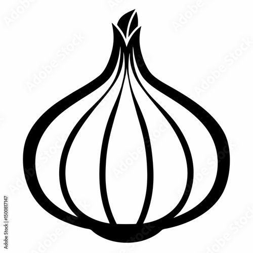 Black and White Garlic Bulb Illustration – Simple Outline Drawing with Textured Cloves