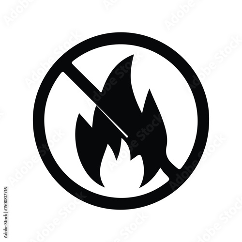 No flame symbol vector illustration. Flammable warning sign icon for safety label, fire hazard, packaging, container