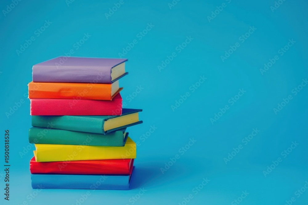 Fototapeta premium Colorful books stack blue background