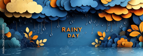 Raindrops and Clouds Vector Illustration for Rainy Day Theme