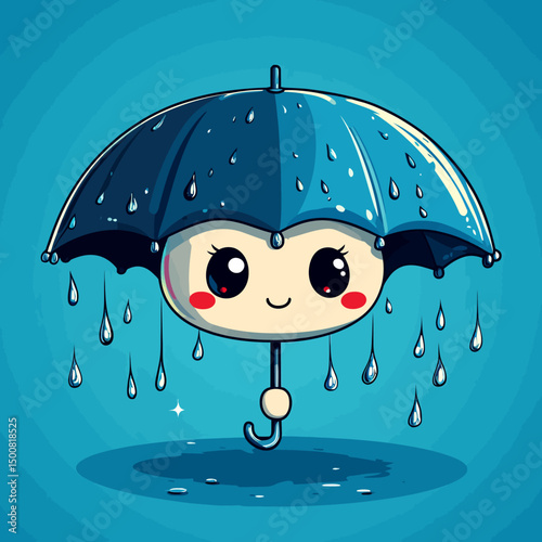 Rainy Weather Vector Design with Umbrella and Raindrops