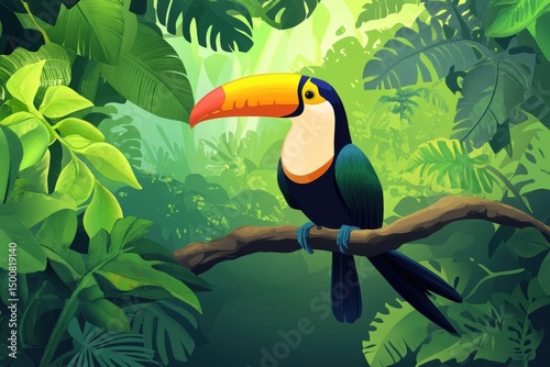Toucan perched in a tropical rainforest