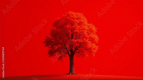 Red Tree on Red Background