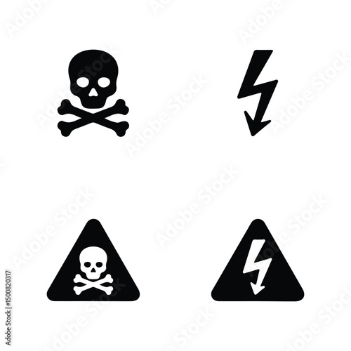 Set of Voltage Warning Sign icon vectors. Electrical hazard caution symbols collection for safety, high voltage alerts pack