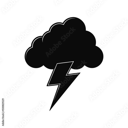 Thunderstorm silhouette black vector illustration. Lightning bolt, storm weather icon, thunderstorm symbol, natural energy design