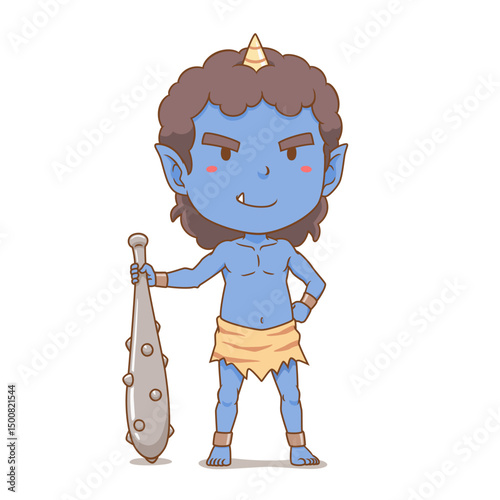 Cute cartoon of blue demon in Japanese folklore.