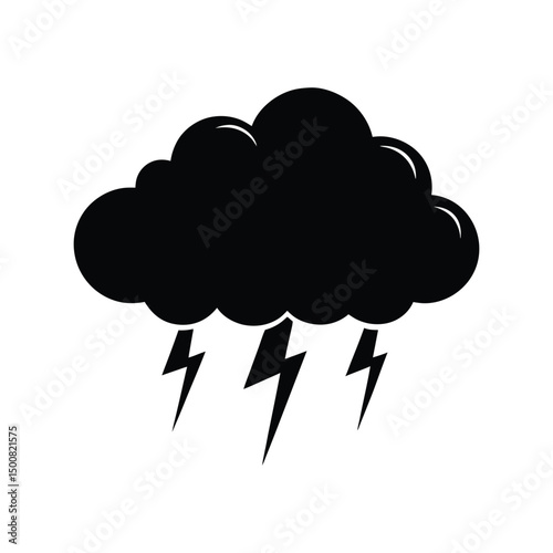 Thunderstorm silhouette black vector illustration. Lightning bolt, storm weather icon, thunderstorm symbol, natural energy design