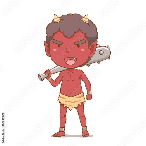 Cute cartoon of red demon in Japanese folklore.