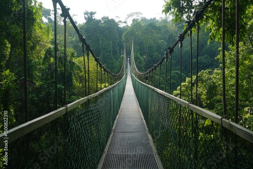 Suspension bridge through lush rainforest
