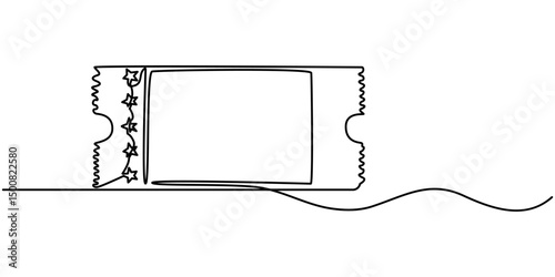 cinema Ticket continuous one line drawing, Ticket Single Line Icon, Single continuous line drawing of ticket. one line draw design graphic vector illustration, Cinema tickets seamless texture.        