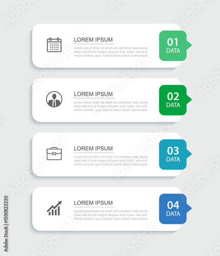 4 data infographics rectangle tab index template. Illustration business abstract background.