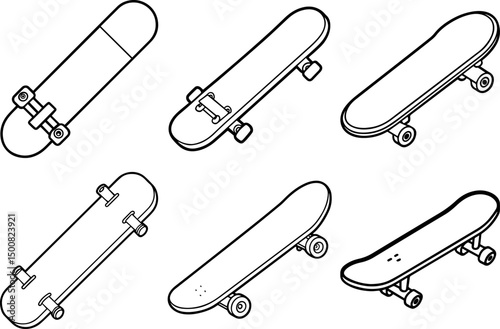 Set of skateboard line art vector illustration