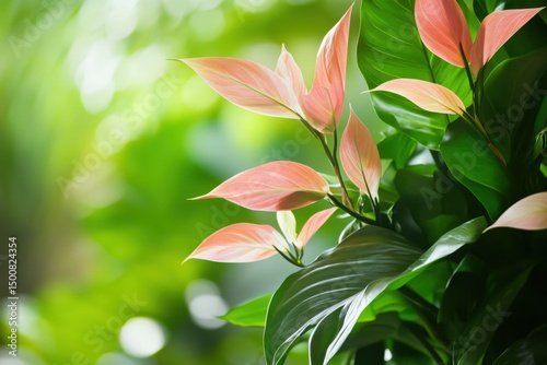 Peace lily with pink and green leaves