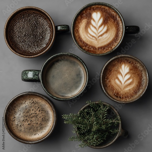 Top-Down View of Coffee and Latte Art Collection