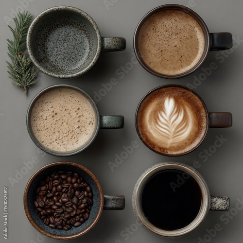 Assorted Coffee Drinks on a Gray Surface
