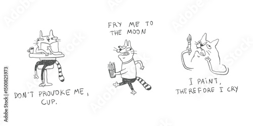 Minimal Cat Doodles – Whimsical Funny Illustration