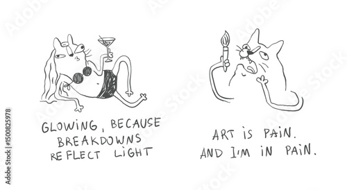 Minimal Cat Doodles – Whimsical Funny Illustration