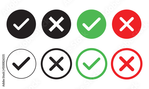green tick mark. red cross mark icons. yes and no buttons. do and don't button. checkmark and crossmark button.