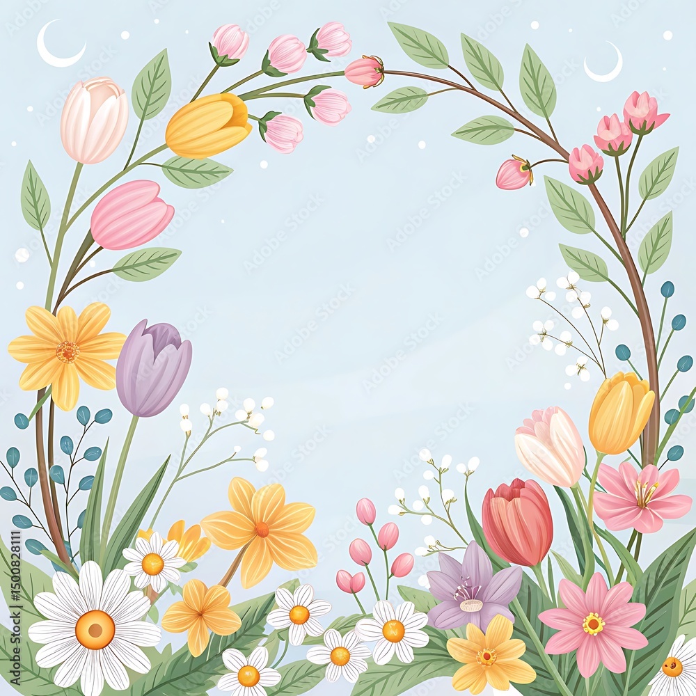 Fototapeta premium Spring Floral Frame Greeting Card Illustration
