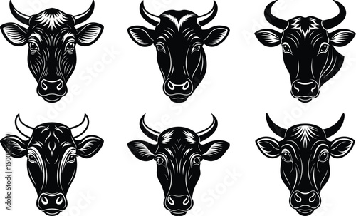 cow vector silhouette icon , Simple cow silhouette,Silhouette cow livestock, farm logo bundle.,