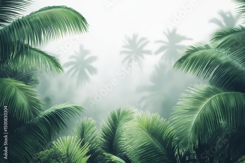 Palm trees in a misty tropical forest