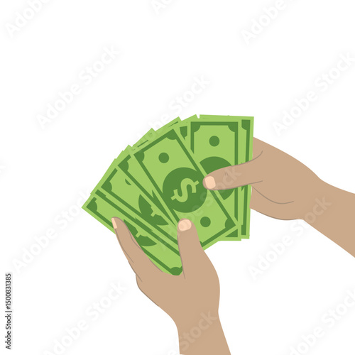 Hand holding bunch money, finance bills. Counting dollar banknotes, financial paper bank notes.