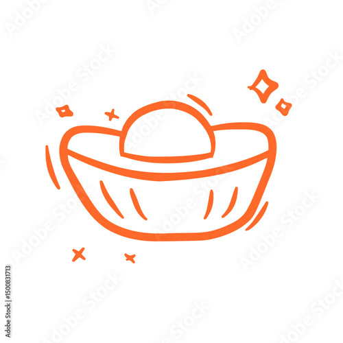 Hand-drawn traditional Mexican sombrero hat with festive decoration in orange outline style