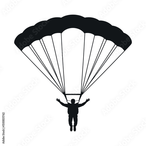 Silhouette of a skydiver under a parachute descending gracefully