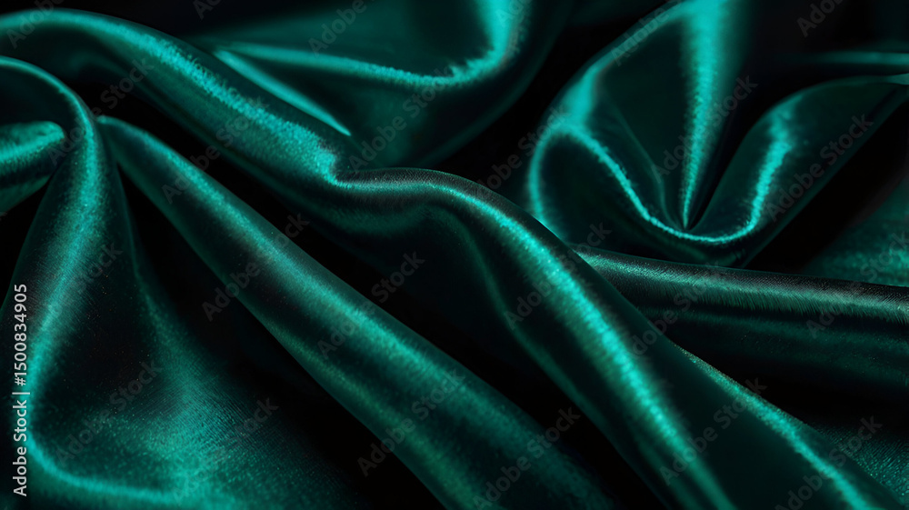 Fototapeta premium Black dark emerald green abstract background. Shiny silk fabric. shine. smooth surface