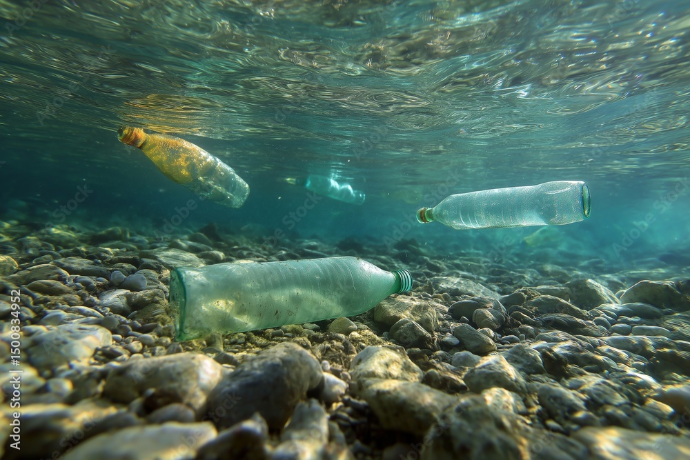 Fototapeta premium Underwater Pollution with Plastic Bottles