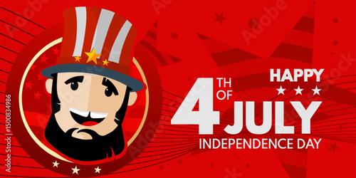 happy 4th of july illustration – cartoon abraham lincoln in american flag top hat – patriotic poster,banner , vector ilustration