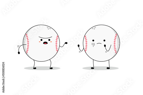 cute baseball ball cartoon character arguing doodle