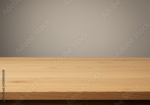 Photo of Wooden Table Surface Against Beige Background with Textured Details