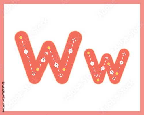 Letter W Uppercase ad Lowercase Alphabet Tracing Guide for Kids Worksheet