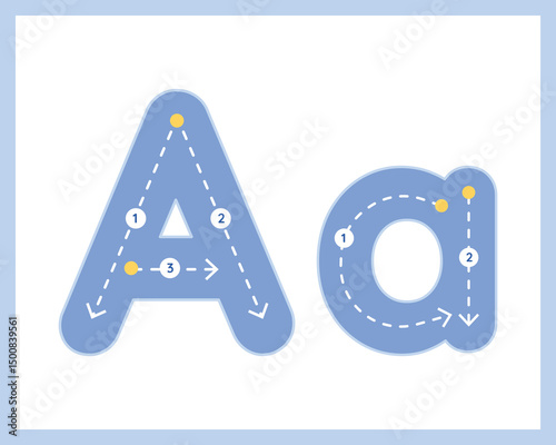 Letter A Uppercase ad Lowercase Alphabet Tracing Guide for Kids Worksheet