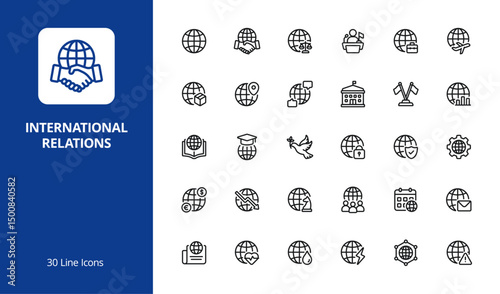 International Relations Line Icon Set