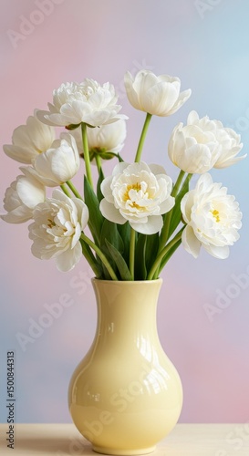 Wallpaper Mural Photo Of White Flowers In A Yellow Vase Against Pastel Background Torontodigital.ca