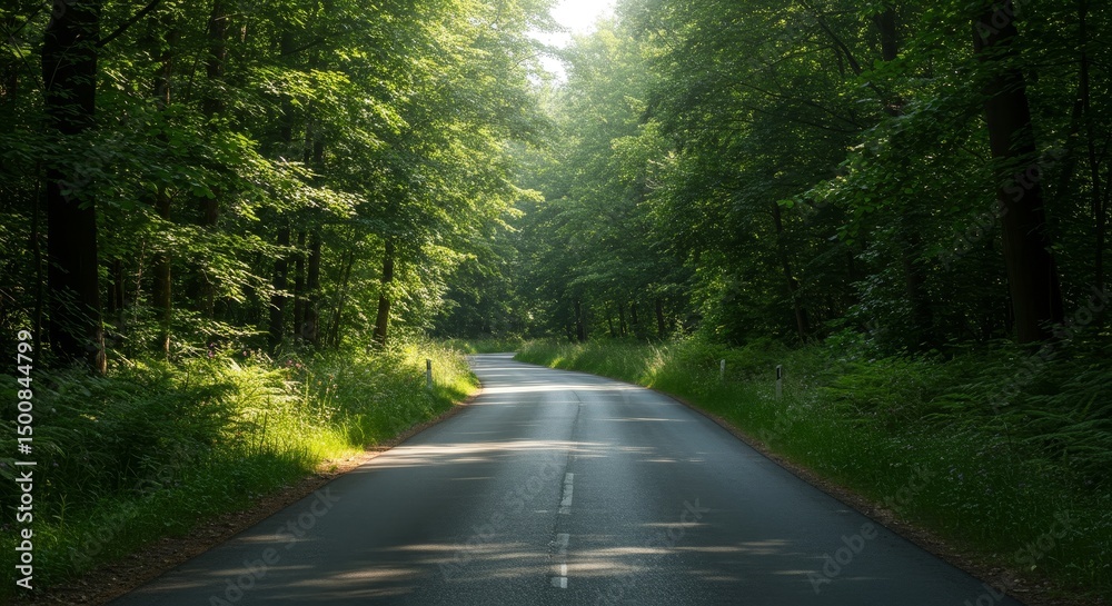 Obraz premium Photo Of Winding Road Through Lush Green Forest With Sunlight