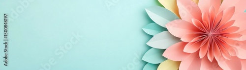 Pastel Paper Flower on Blue Background, floral ,design
