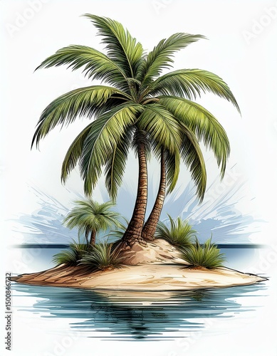 Generated image: Palme auf einsamer Insel
