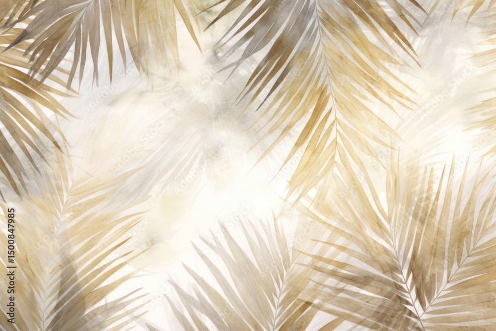 Obraz premium Palm leaves with sun watercolor background backgrounds outdoors nature.