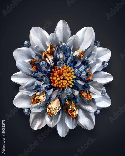 Flor metálica abstracta con detalles azules y dorados photo