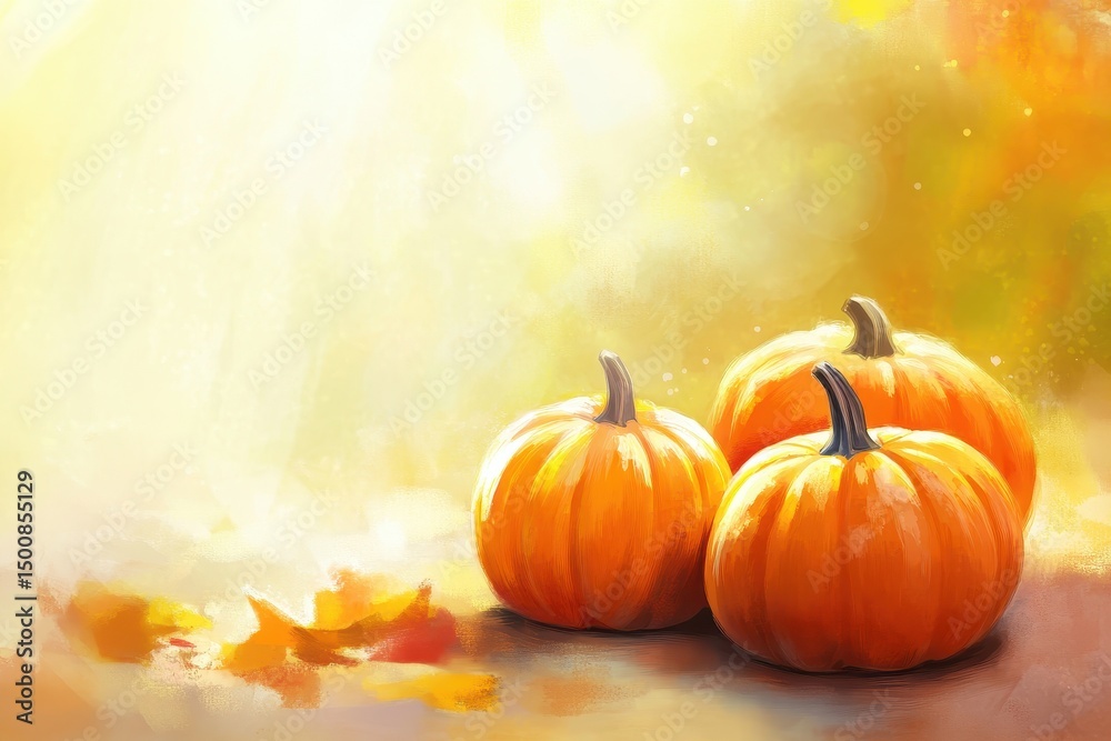 Naklejka premium October Fall. Colorful Autumn Background with Little Pumpkins for Decoration
