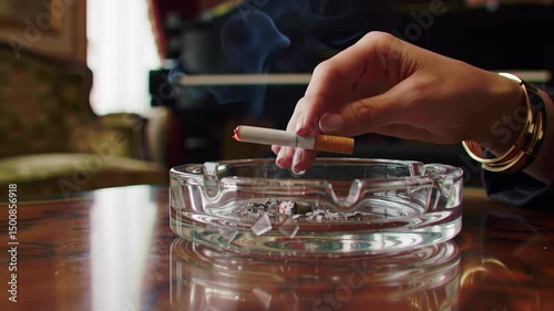 video closeup person hand is holding a lit cigarette in his hand enjoying the atmosphere